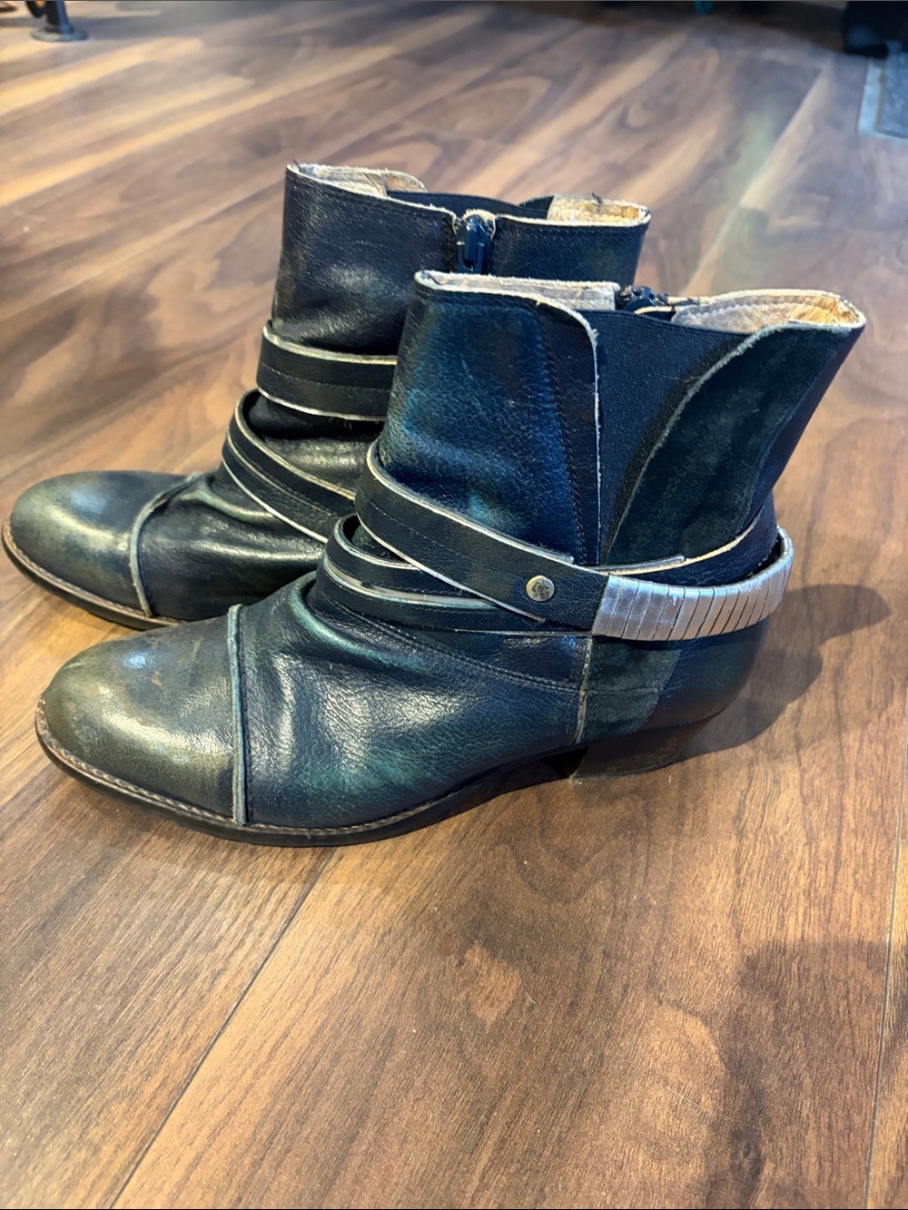 Women’s Black Leather Ankle Booties with Wrapped Strap Detail